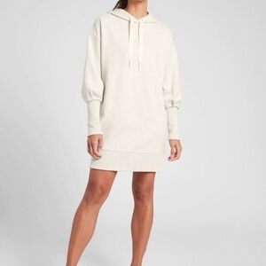 ATHLETA womens size M Mala oatmeal balloon sleeve long tunic hoodie dress w/ poc